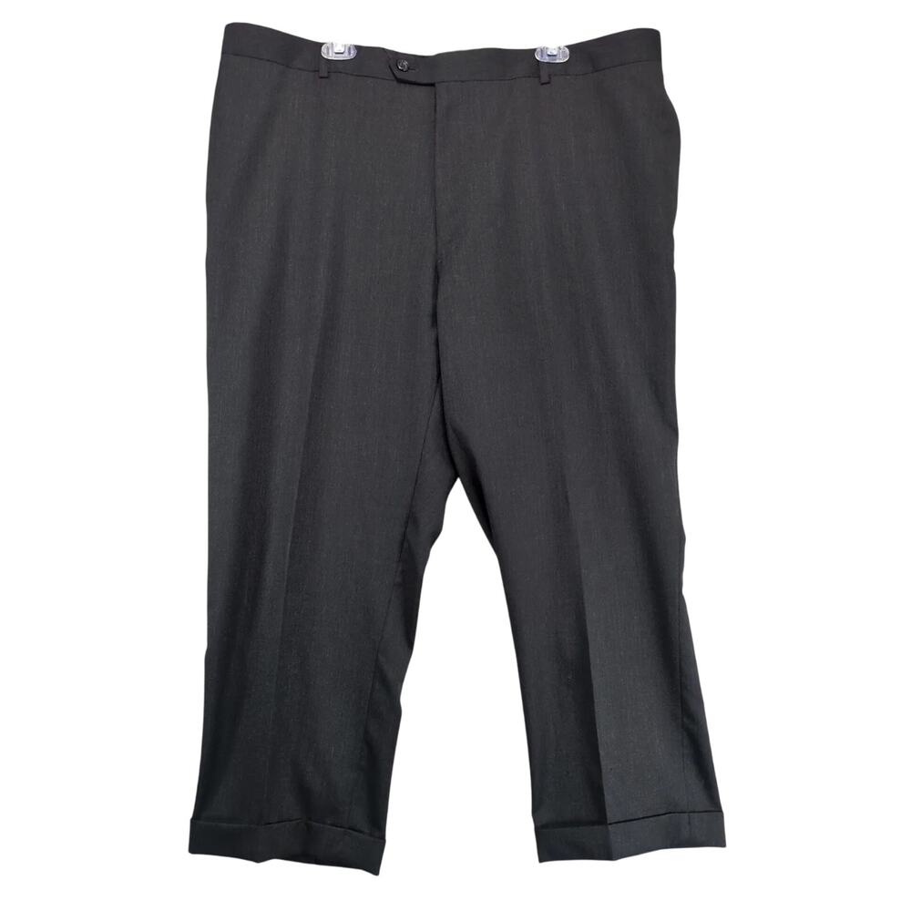 Joseph & Feiss Black Wool Dress Pants Men's 44x27 Straight Cuffed Leg Flat Front